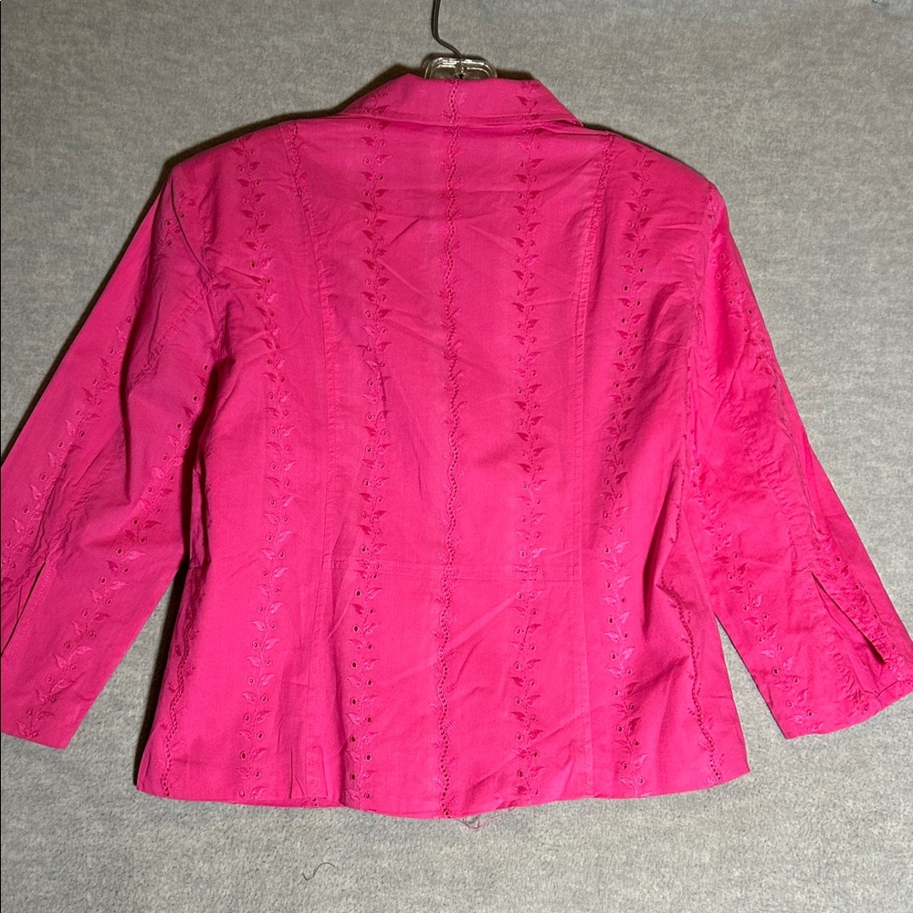 PIERRE CARDIN Y2K Naturalist Coquette Eyelet Embroidery Lined Cotton Jacket - Picture 2 of 16